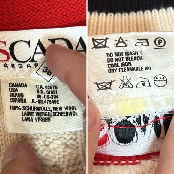 Vintage 80s Escada Wool Cable Knit Sweater with Red Sequin V Neck size 38 or M/L - Picture 15 of 16